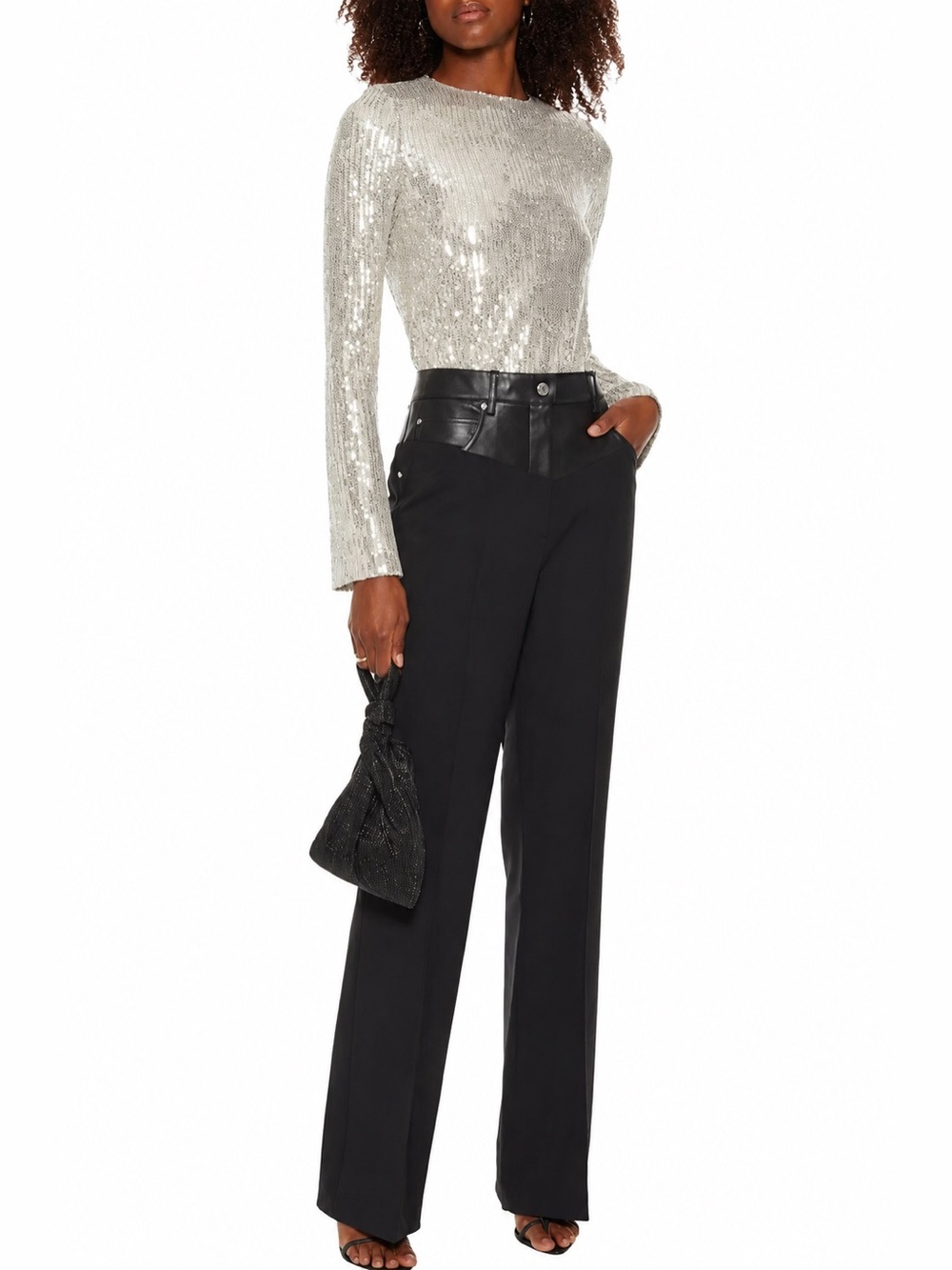 Galvan London Sequin Long Sleeve Jersey Top Size 12 chic feminine quiet luxury